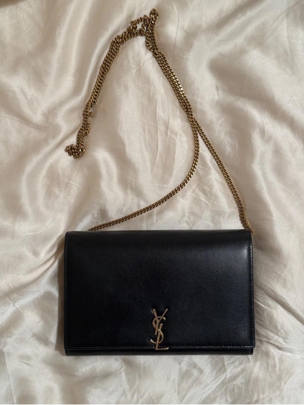 Saint Laurent Black Leather Monogram Chain Wallet